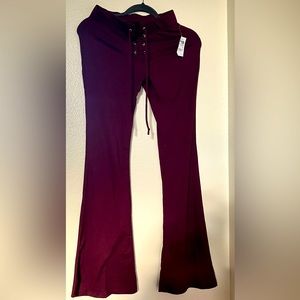 Burgundy Lace Up Flare Pants